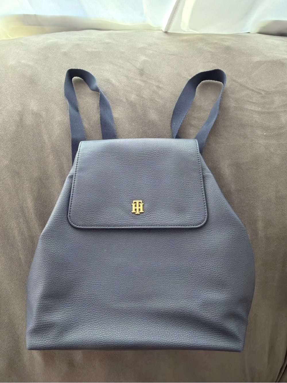 Tommy Hilfiger Navy Pebbled Leather Mini Backpack with Gold Logo